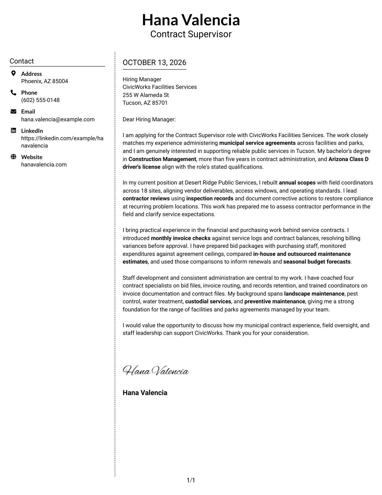 Cover Letter Example Page 1