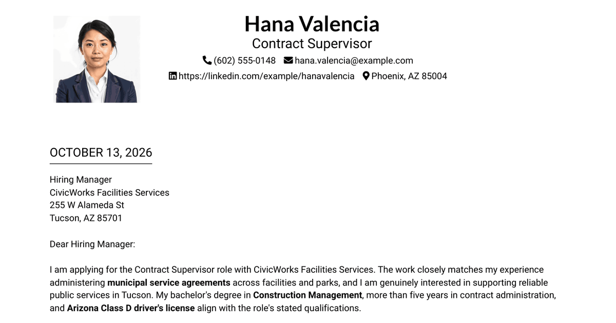 7 Contract Supervisor - Facilities Service Contracts Cover Letter Templates with Example