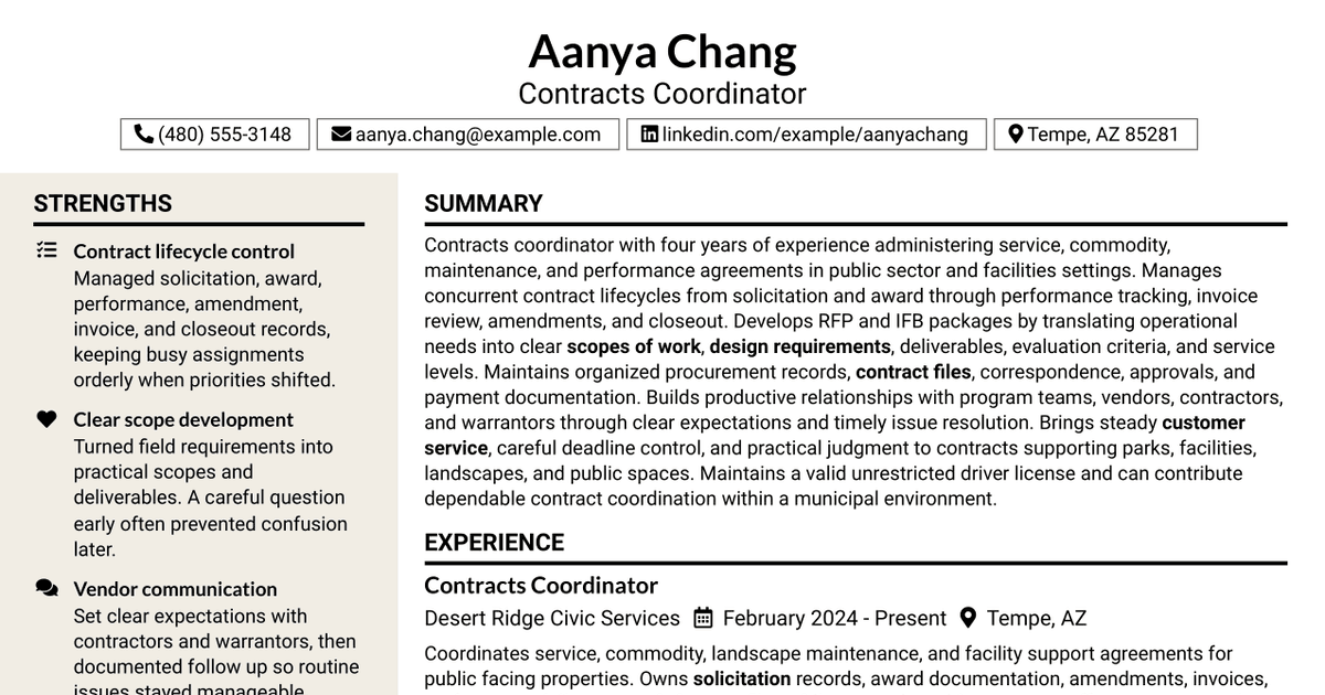 7 Contracts Coordinator - Parks and Recreation Resume Templates with Example