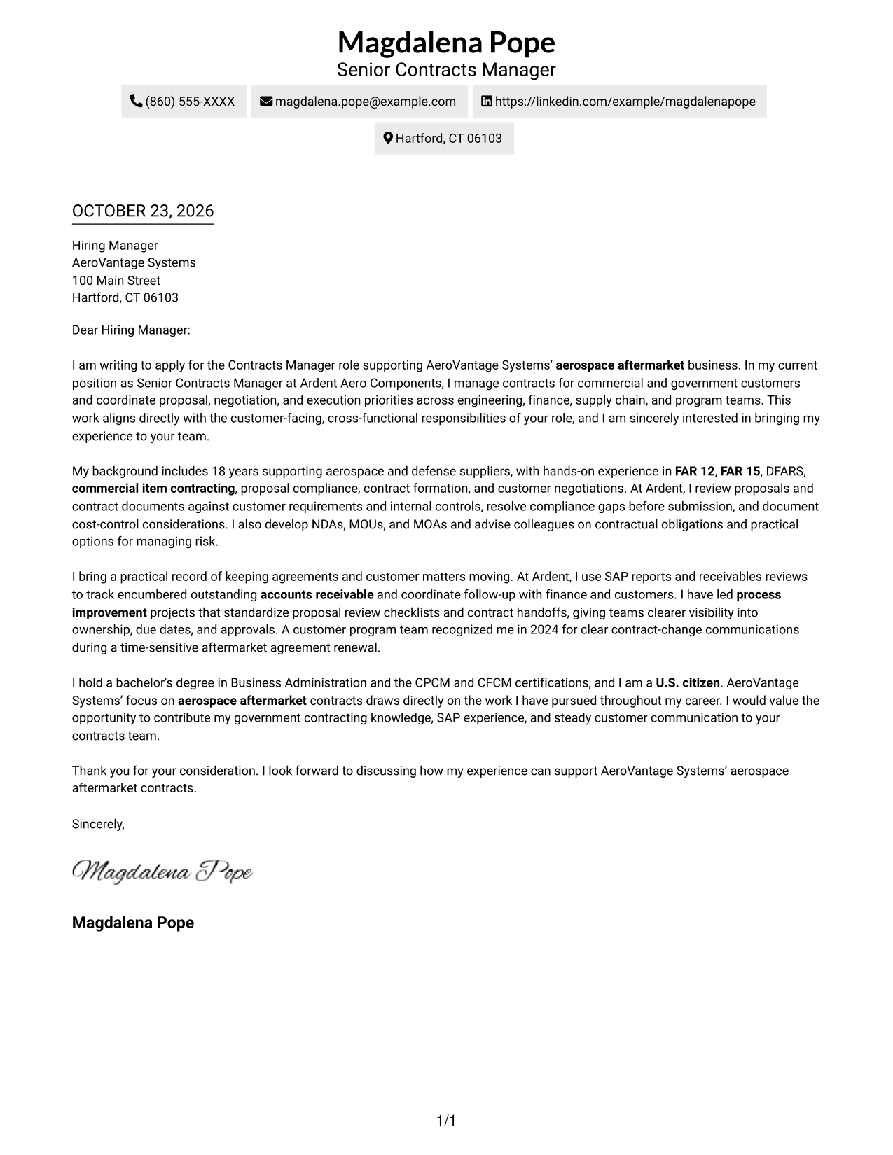 Cover letter example — page 1