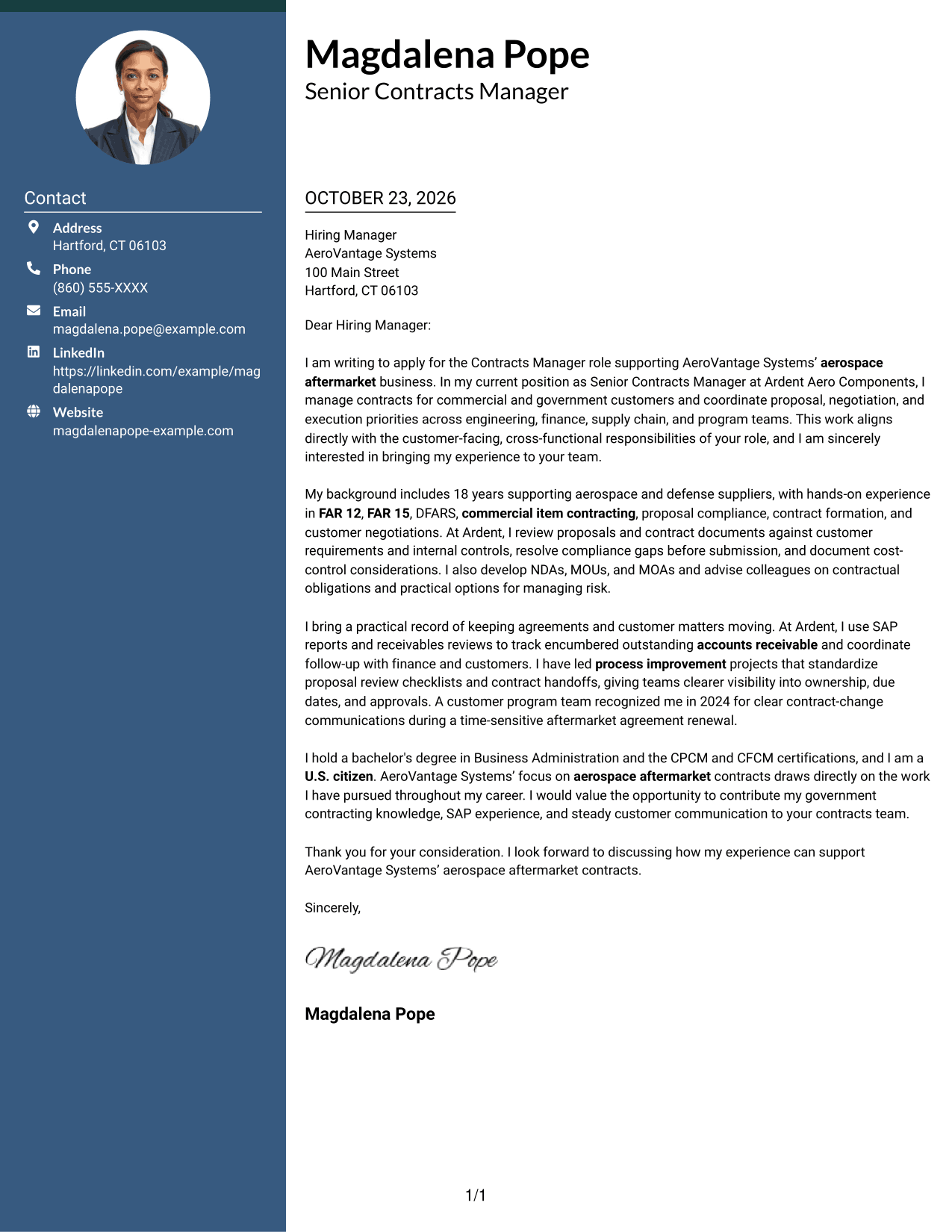 Cover letter example — page 1