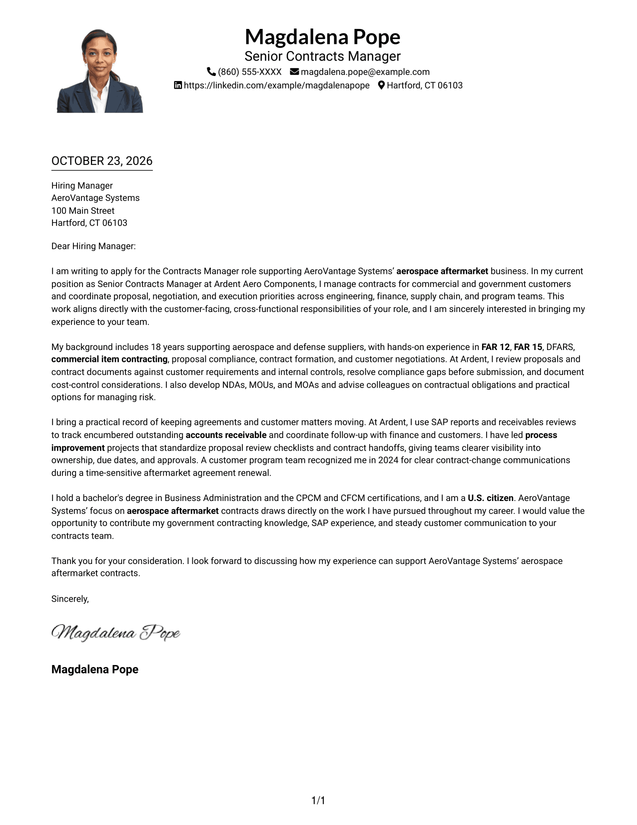 Cover letter example — page 1