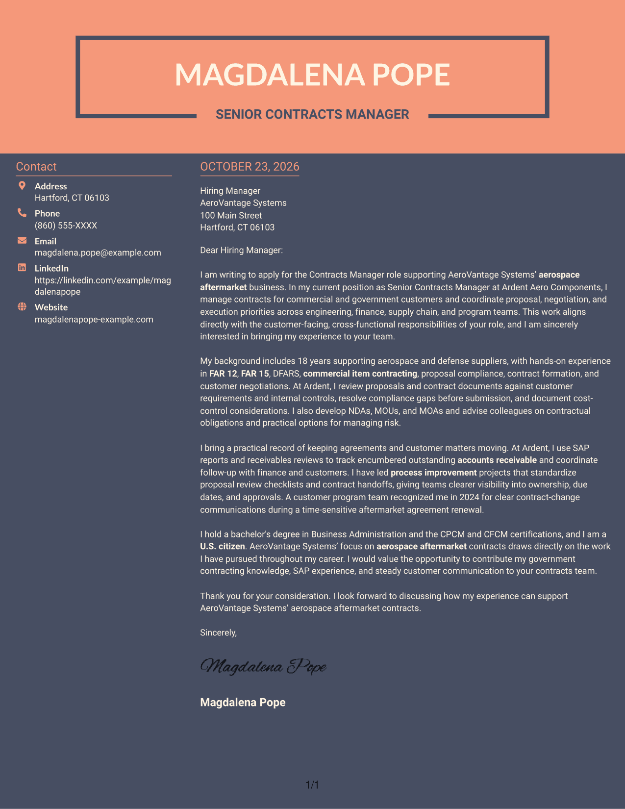 Cover letter example — page 1