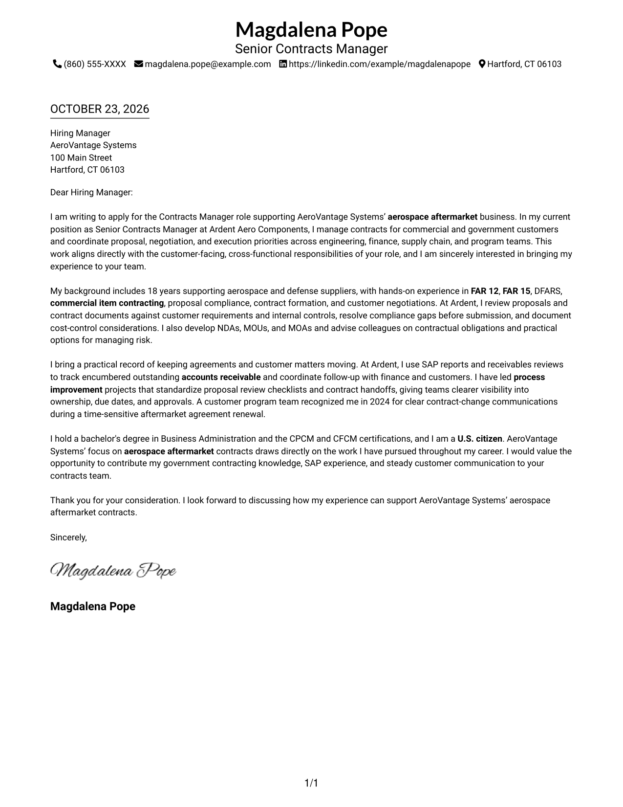 Cover letter example — page 1