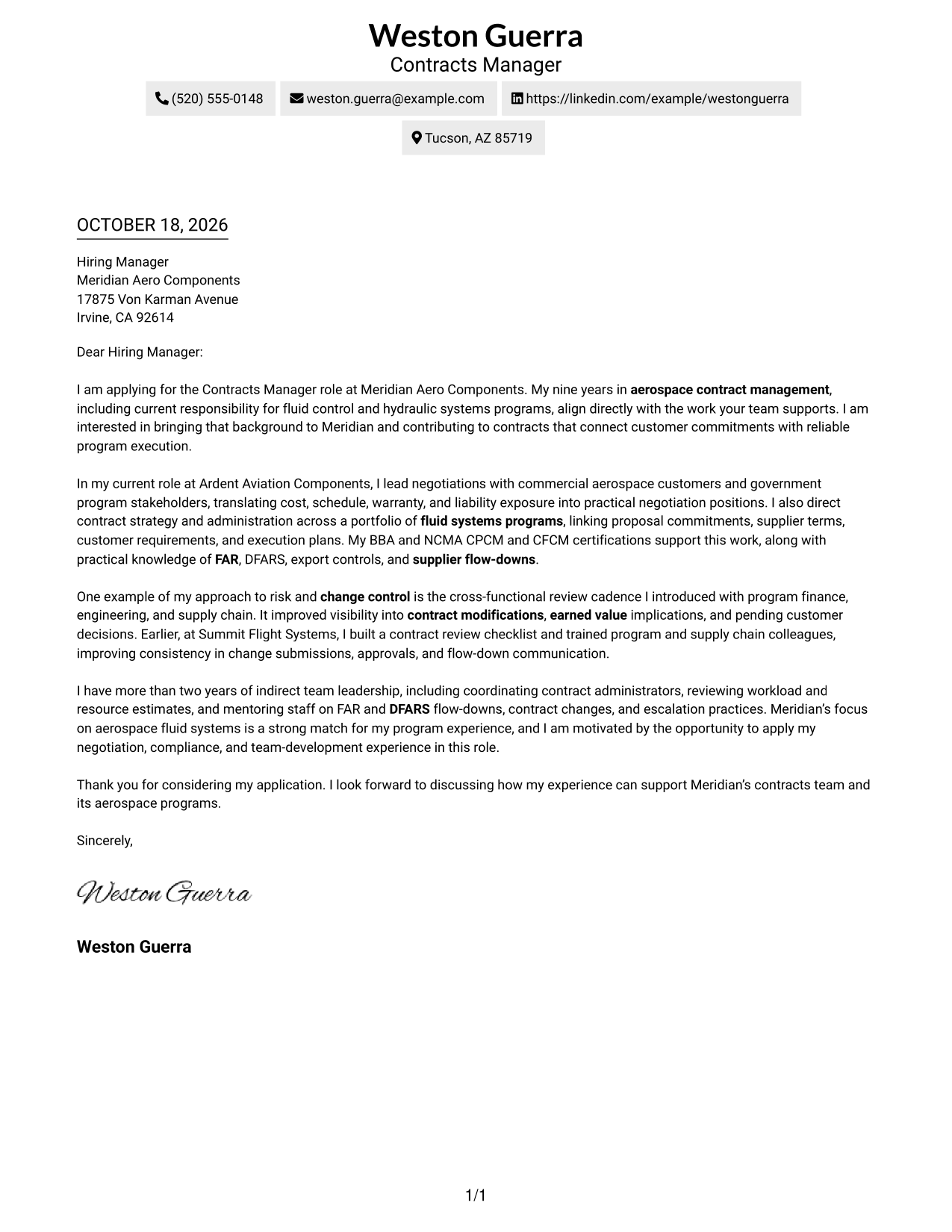 Cover letter example — page 1
