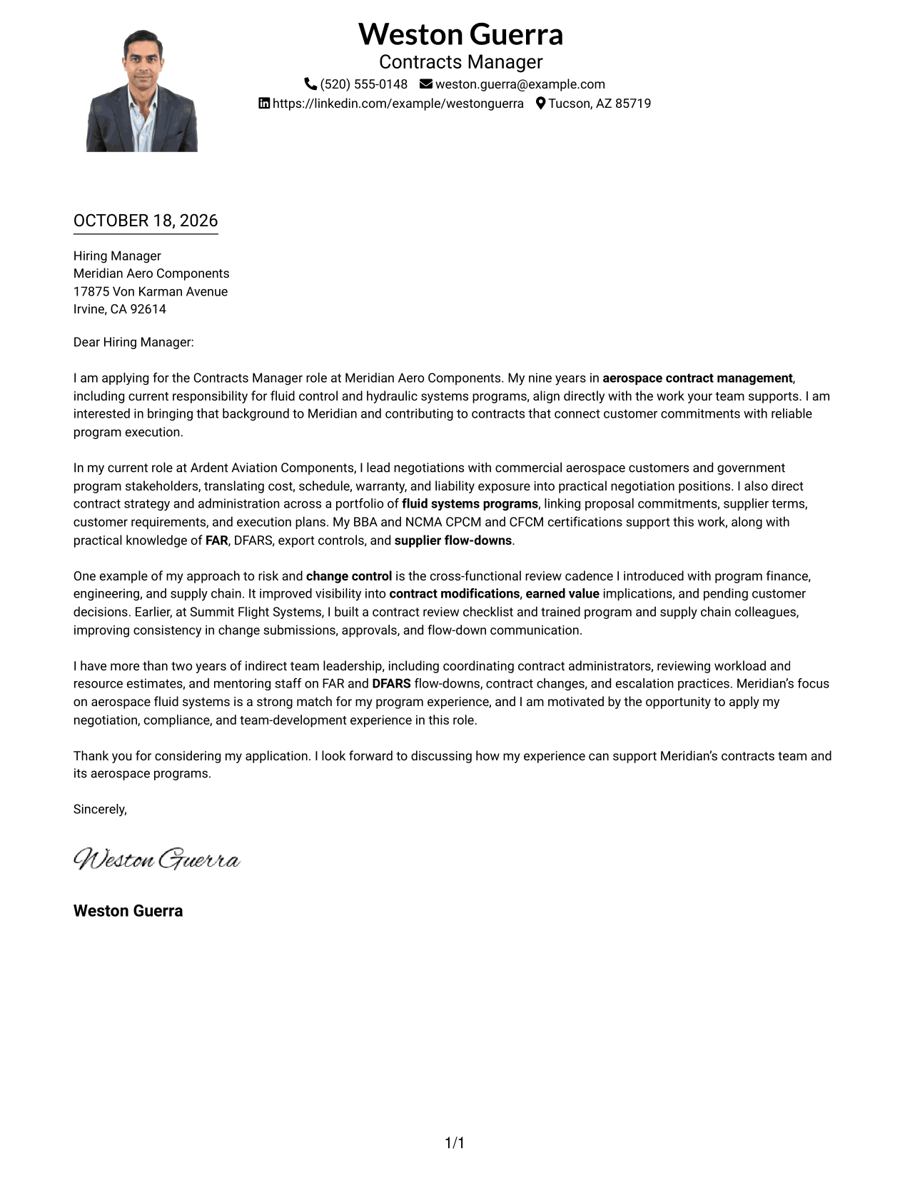 Cover letter example — page 1