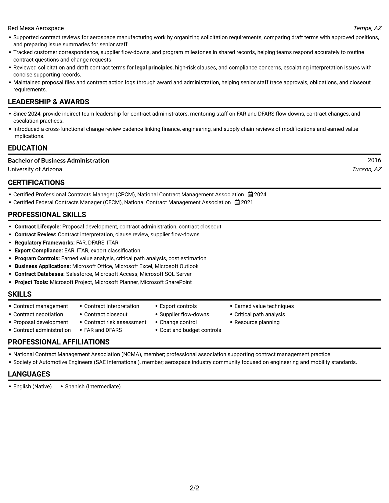 Resume example — page 2