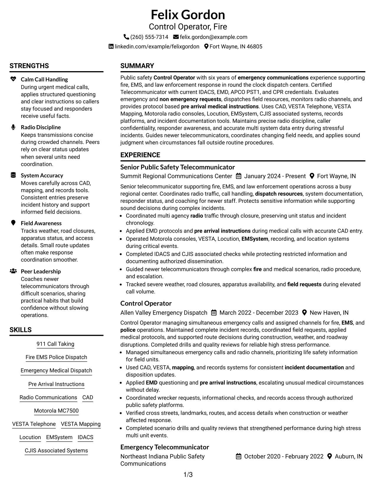 Resume Example Page 1
