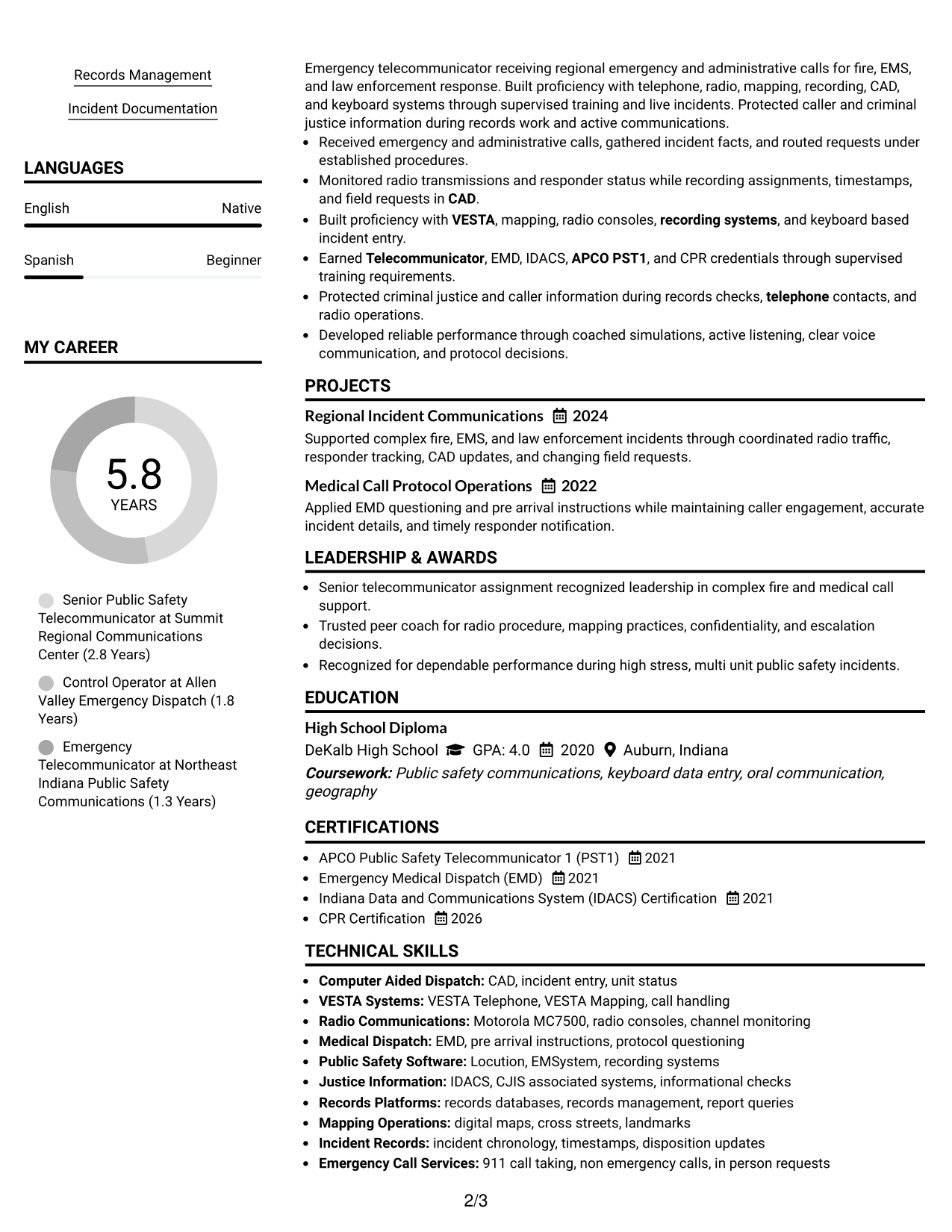 Resume Example Page 2