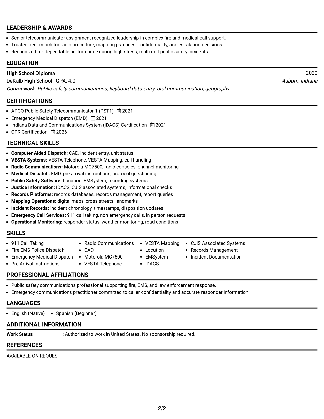 Resume Example Page 2