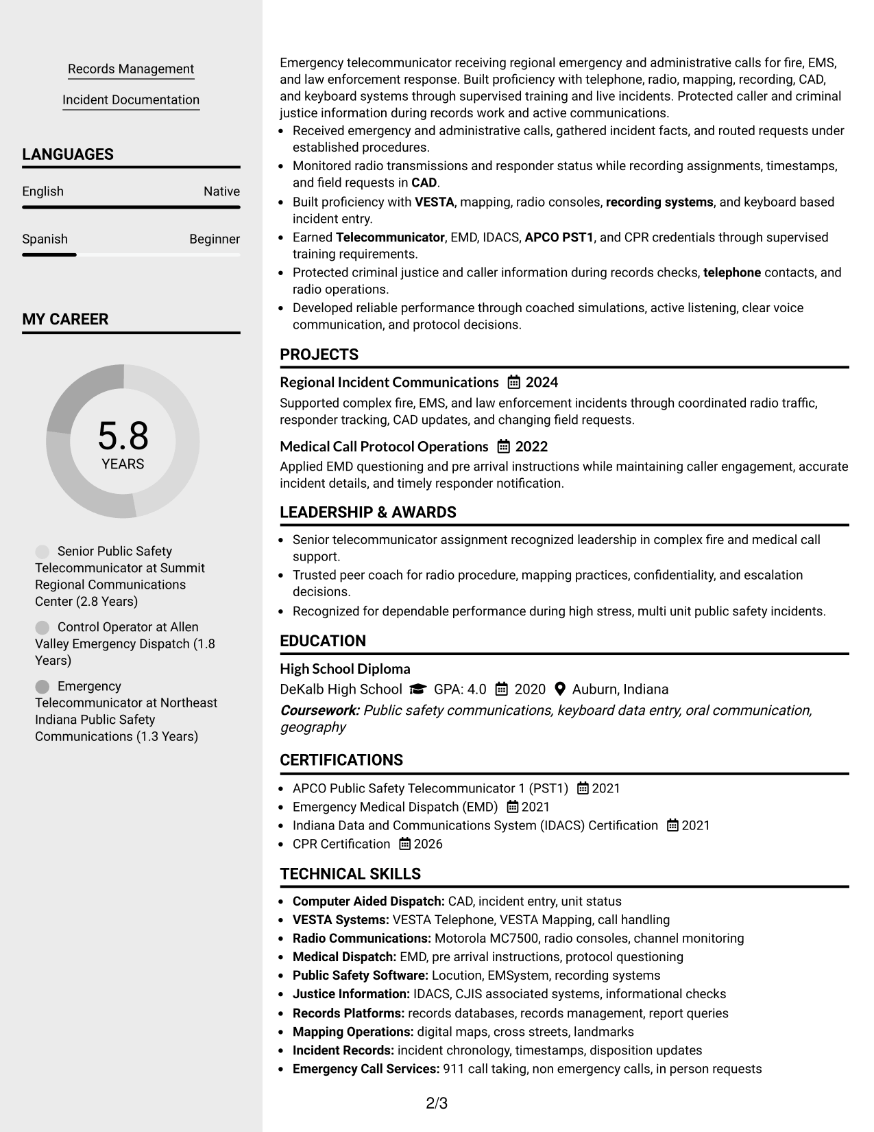 Resume Example Page 2