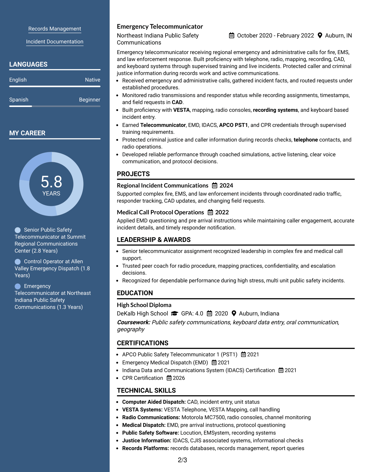 Resume Example Page 2