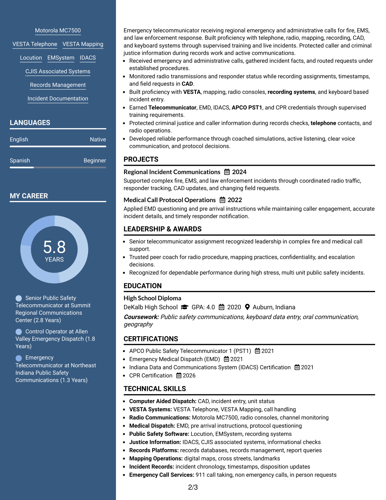 Resume Example Page 2