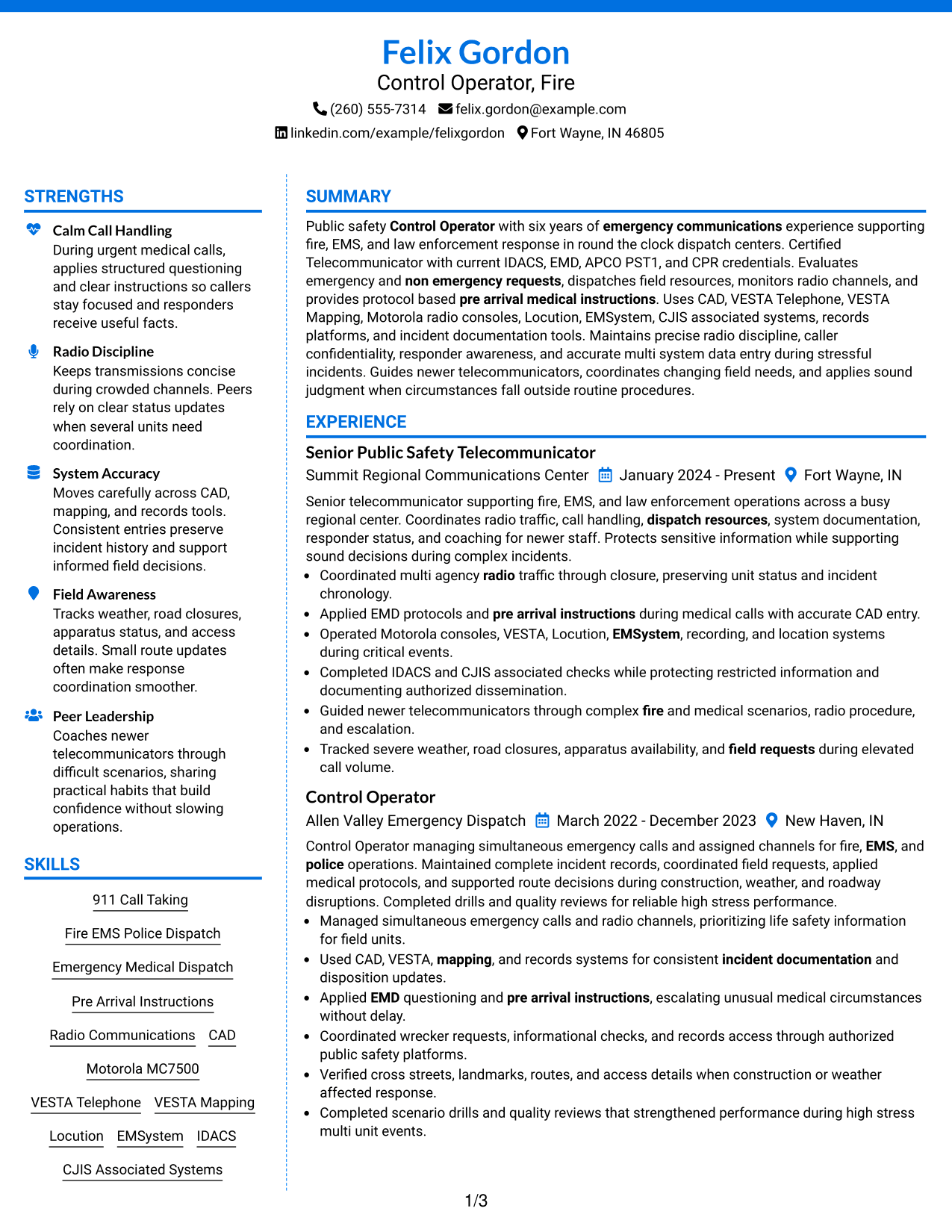 Resume Example Page 1