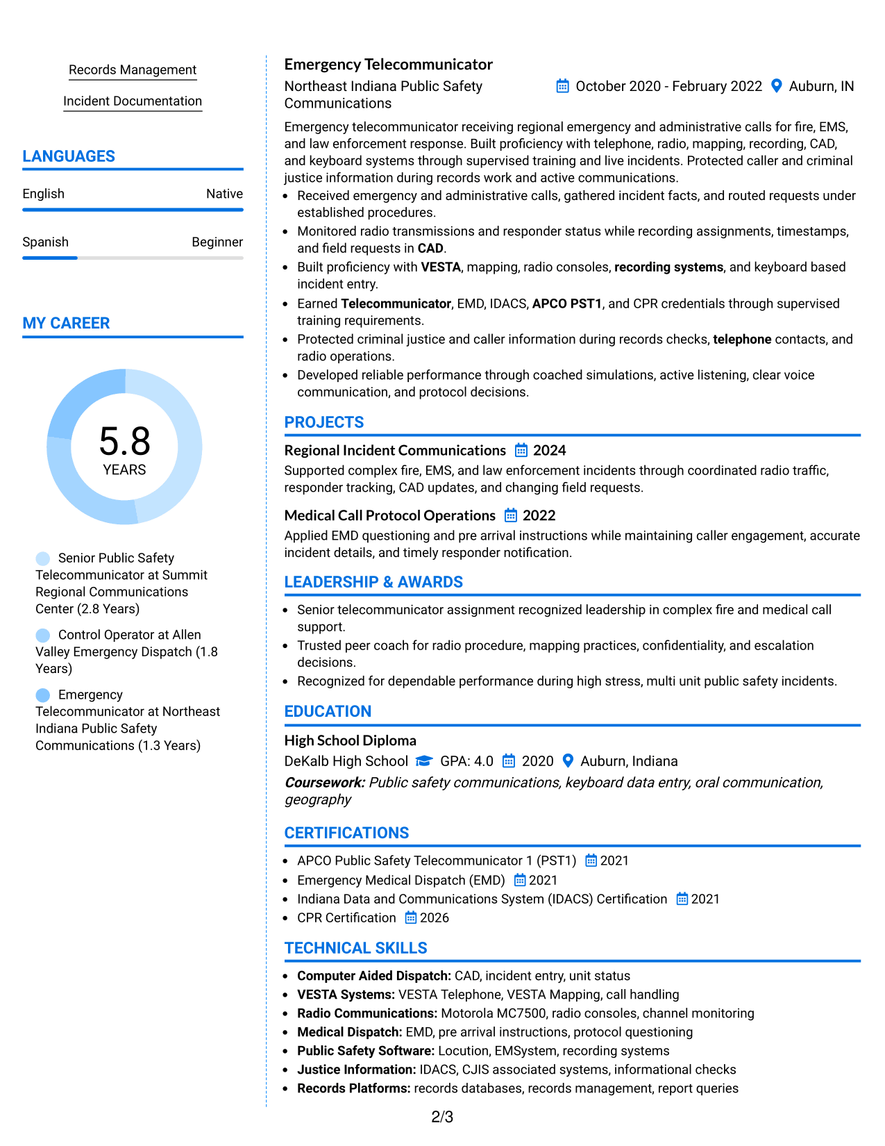 Resume Example Page 2