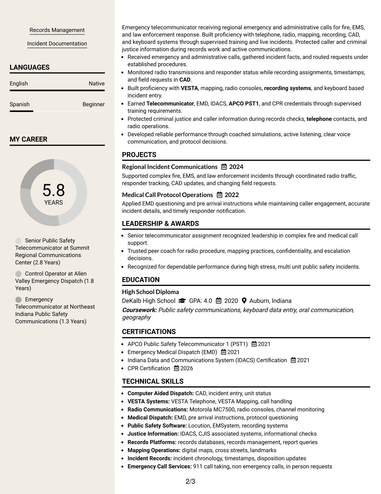 Resume Example Page 2