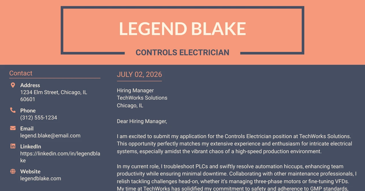 30+ Controls Electrician Cover Letter Templates with Example 2026