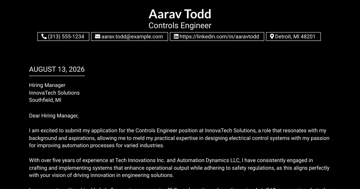 30+ Controls Engineer Cover Letter Templates with Example 2026