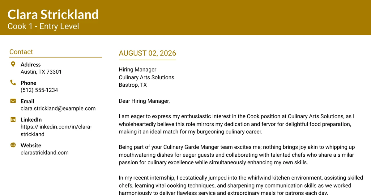 30+ Cook 1 - Entry Level Cover Letter Templates with Example 2026