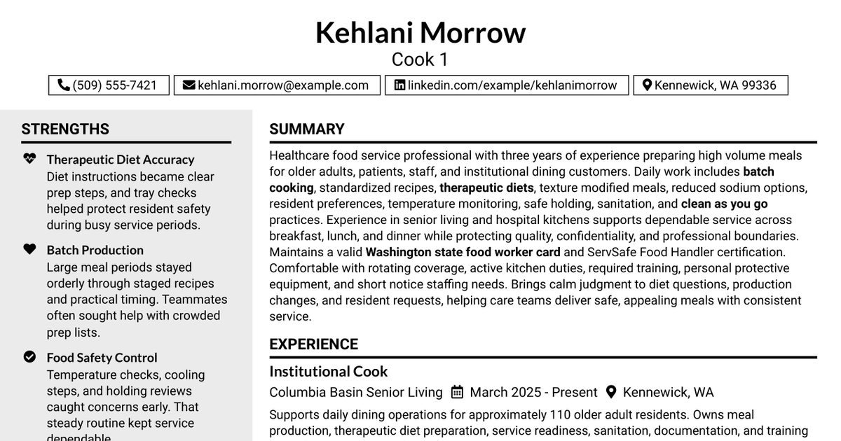 7 Cook 1 Resume Templates with Example