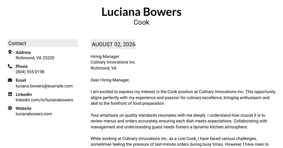 30+ Cook 2 Cover Letter Templates with Example 2026