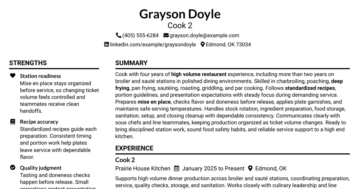 7 Cook 2 - High-End Restaurant Resume Templates with Example