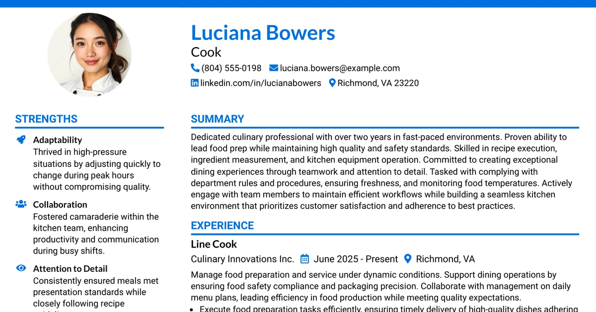 33 Cook 2 Resume Templates with Example 2026 (ATS-Optimized)
