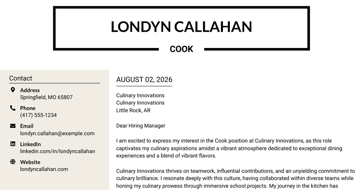 30+ Cook Cover Letter Templates with Example 2026