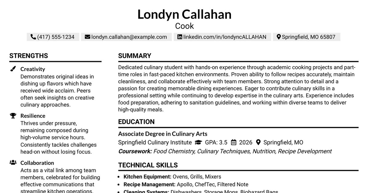 33 Cook Resume Templates with Example 2026 (ATS-Optimized)