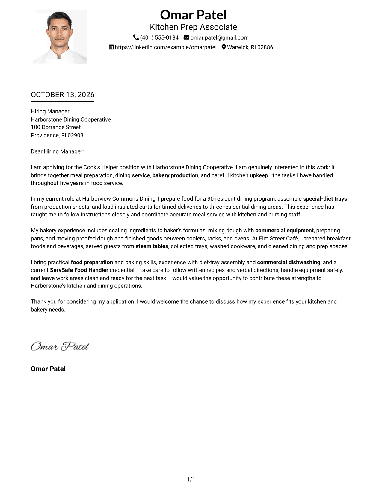 Cover Letter Example Page 1