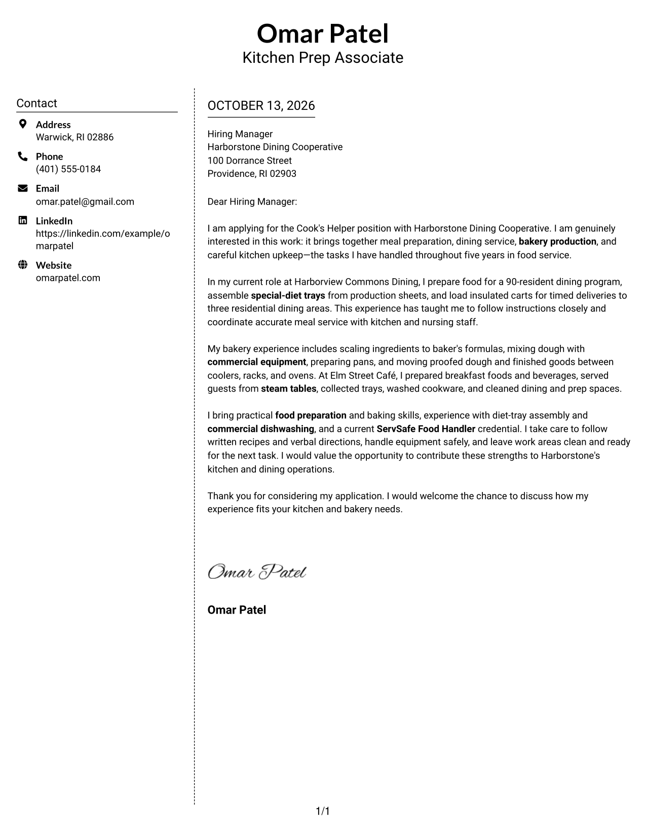 Cover Letter Example Page 1