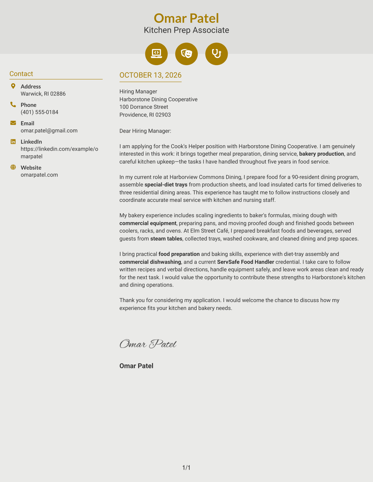 Cover Letter Example Page 1
