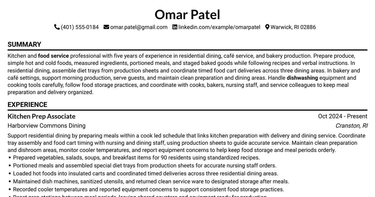 7 Cook's Helper - Kitchen and Bakery Support Resume Templates with Example