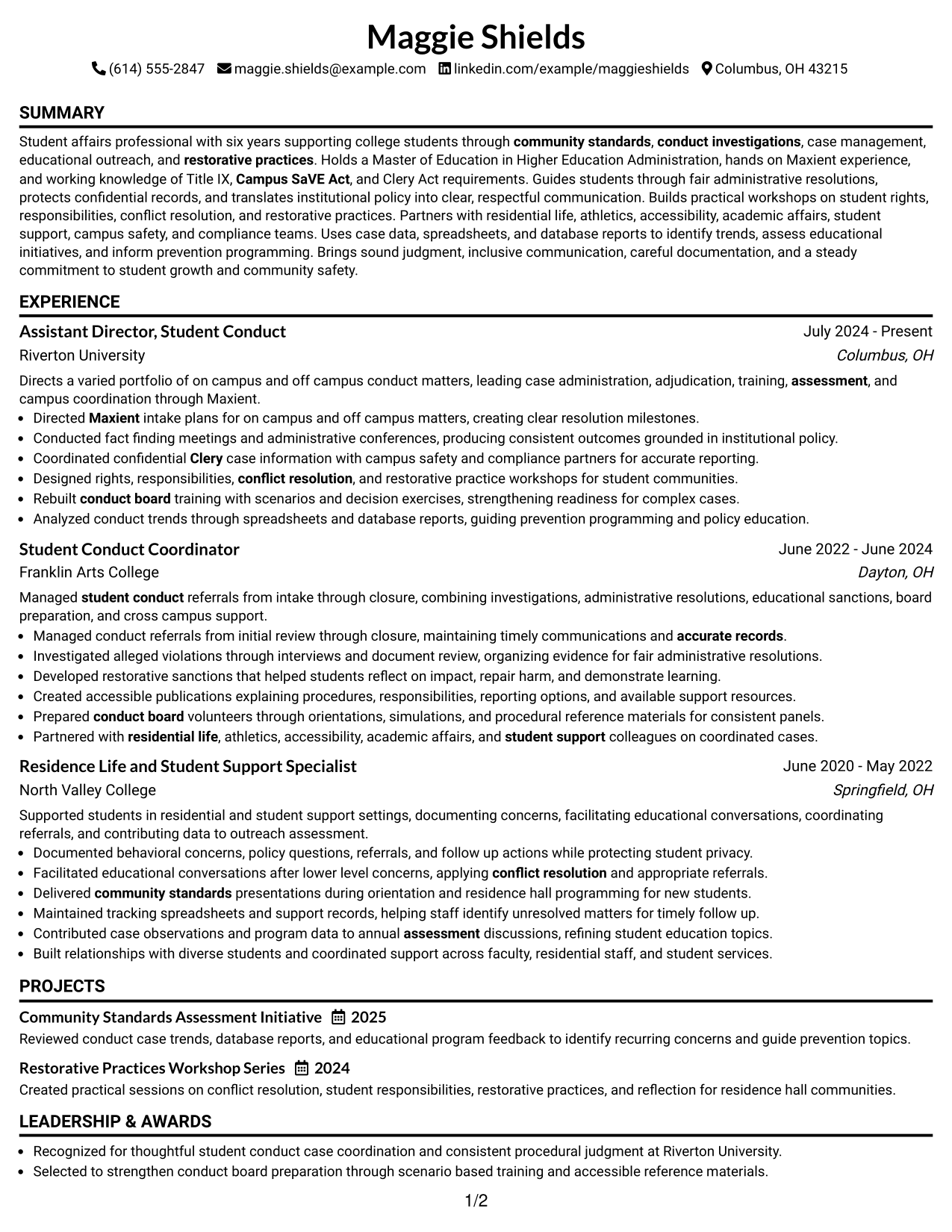Resume Example Page 1