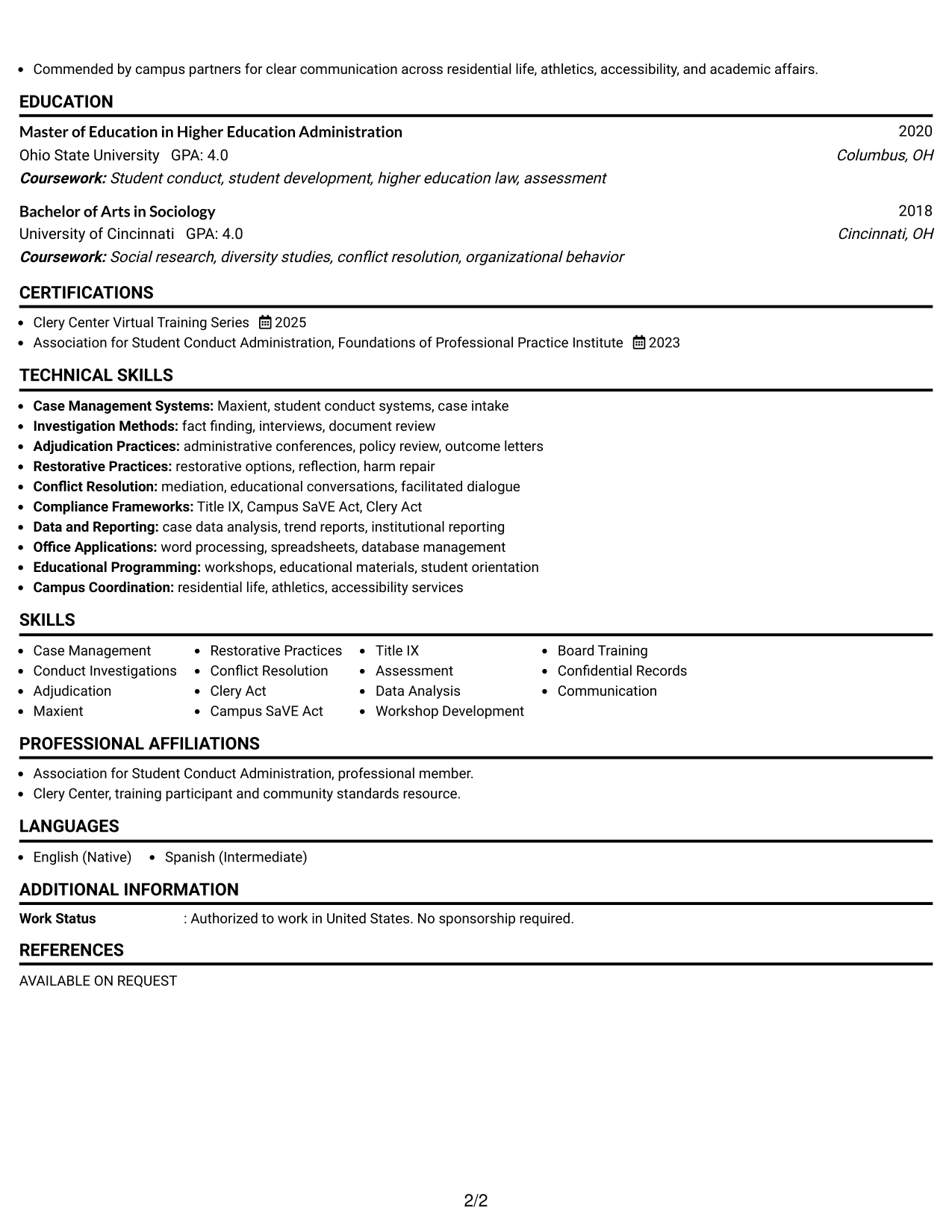 Resume Example Page 2
