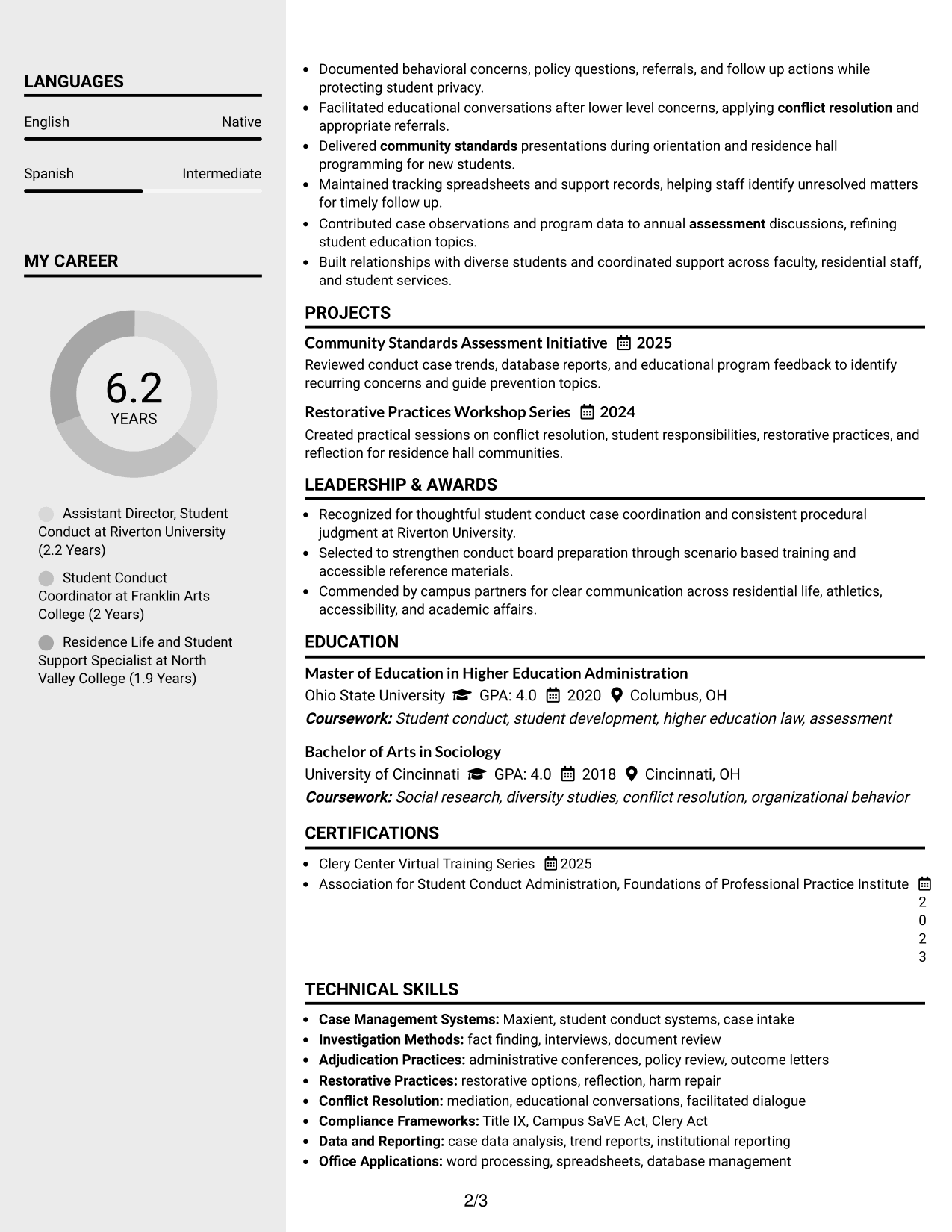 Resume Example Page 2