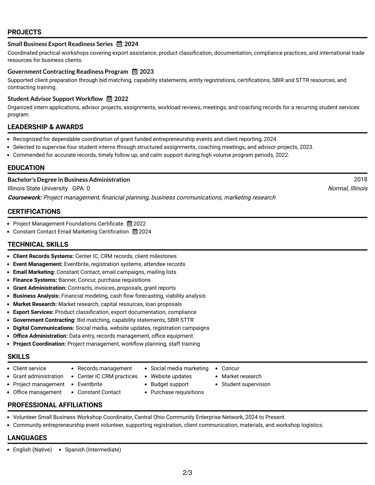 Resume Example Page 2