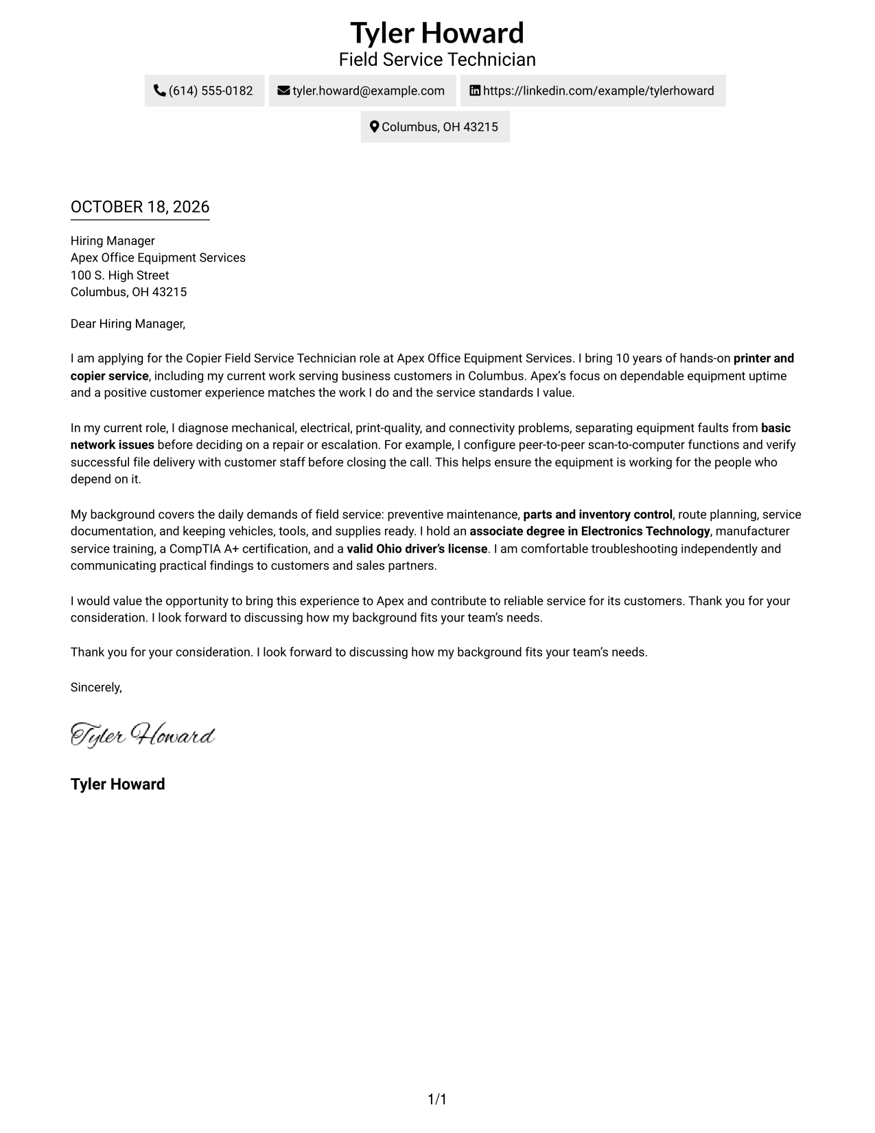 Cover letter example — page 1