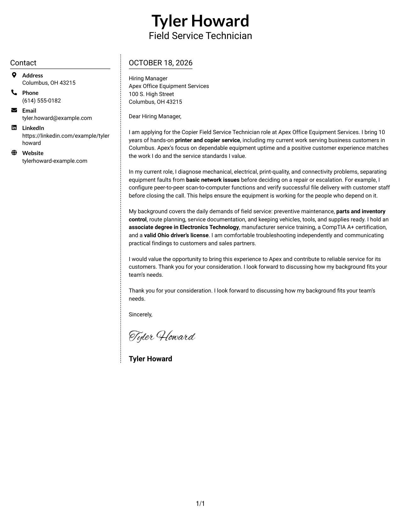 Cover letter example — page 1