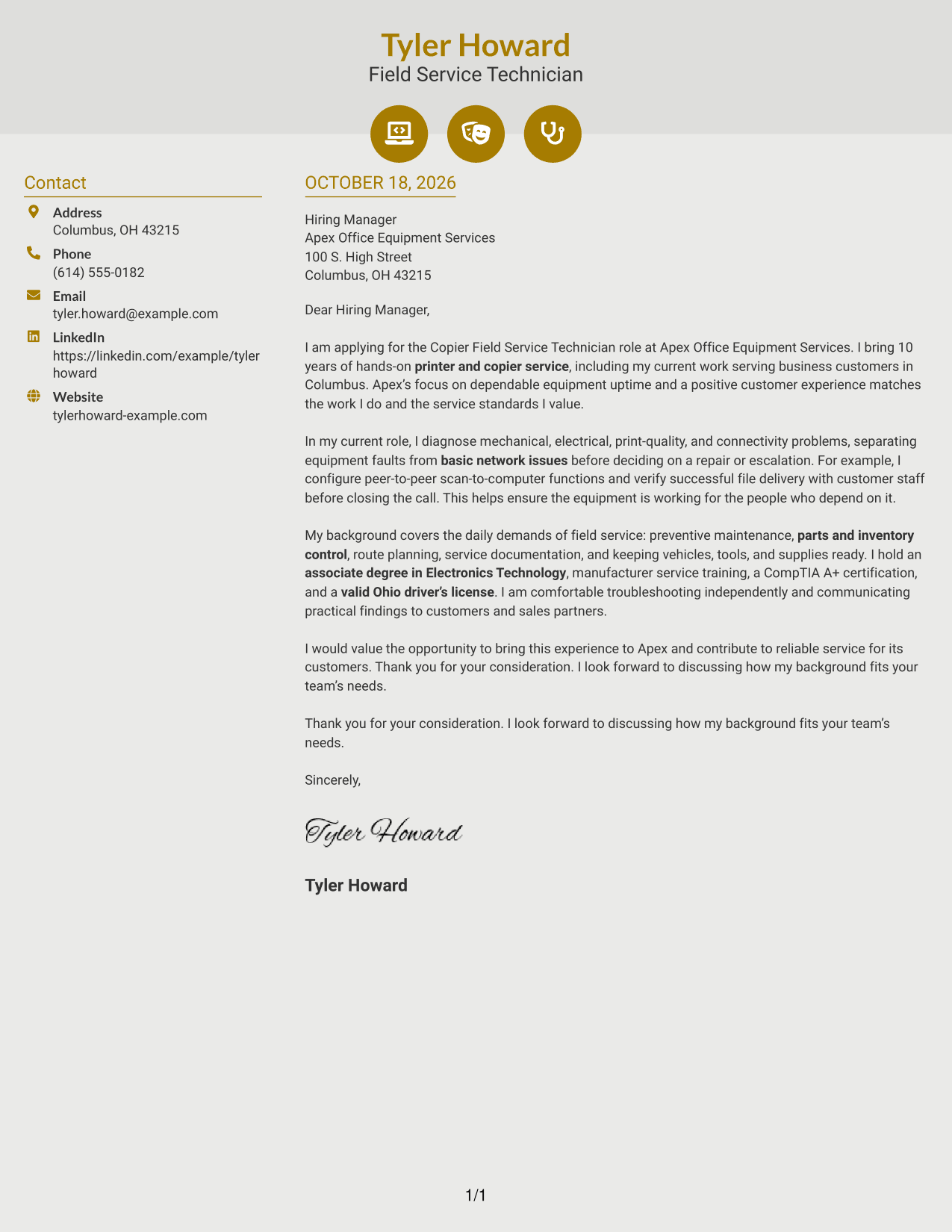 Cover letter example — page 1
