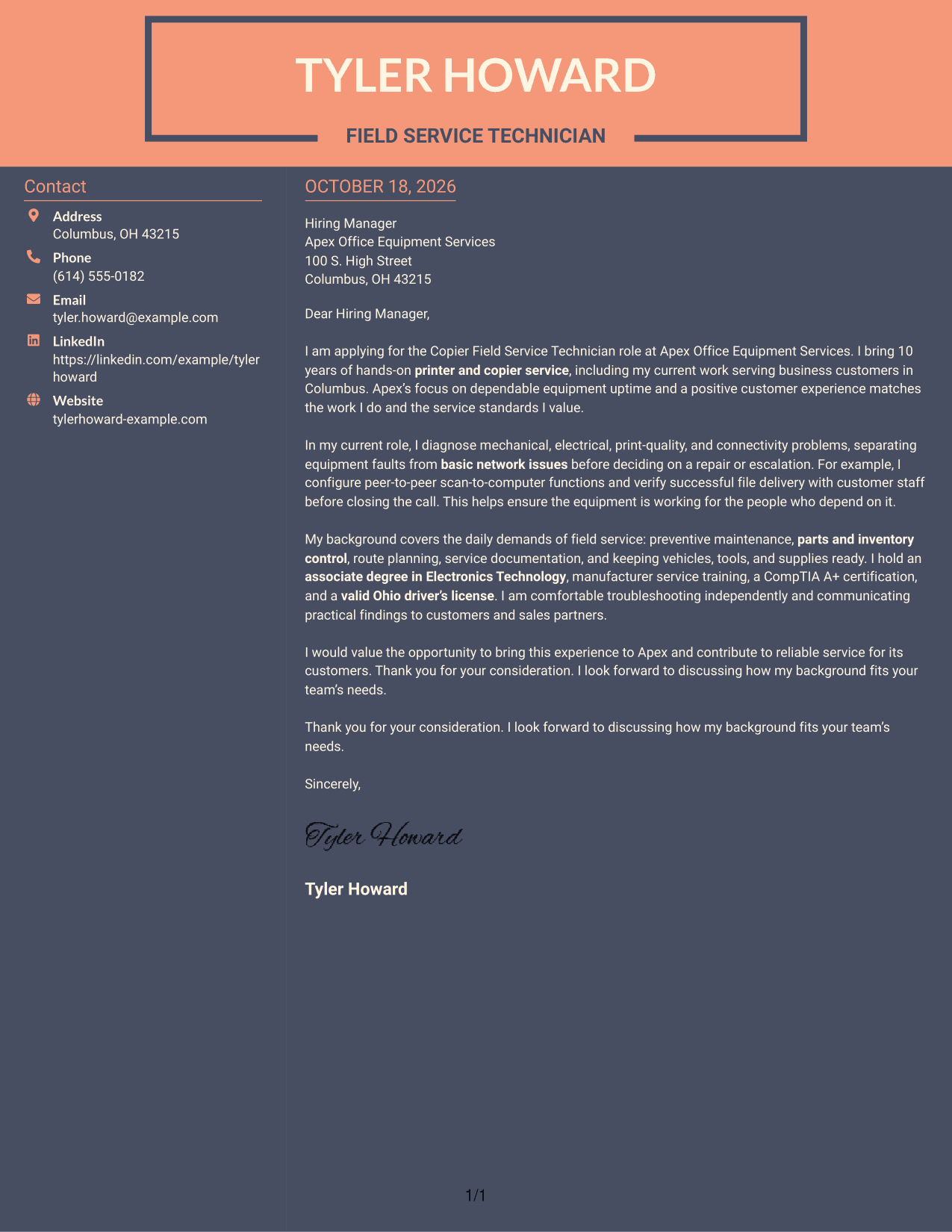 Cover letter example — page 1