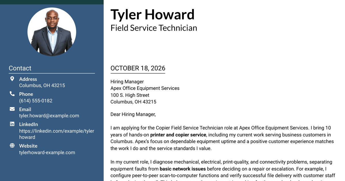 7 Copier Field Service Technician Cover Letter Templates with Example