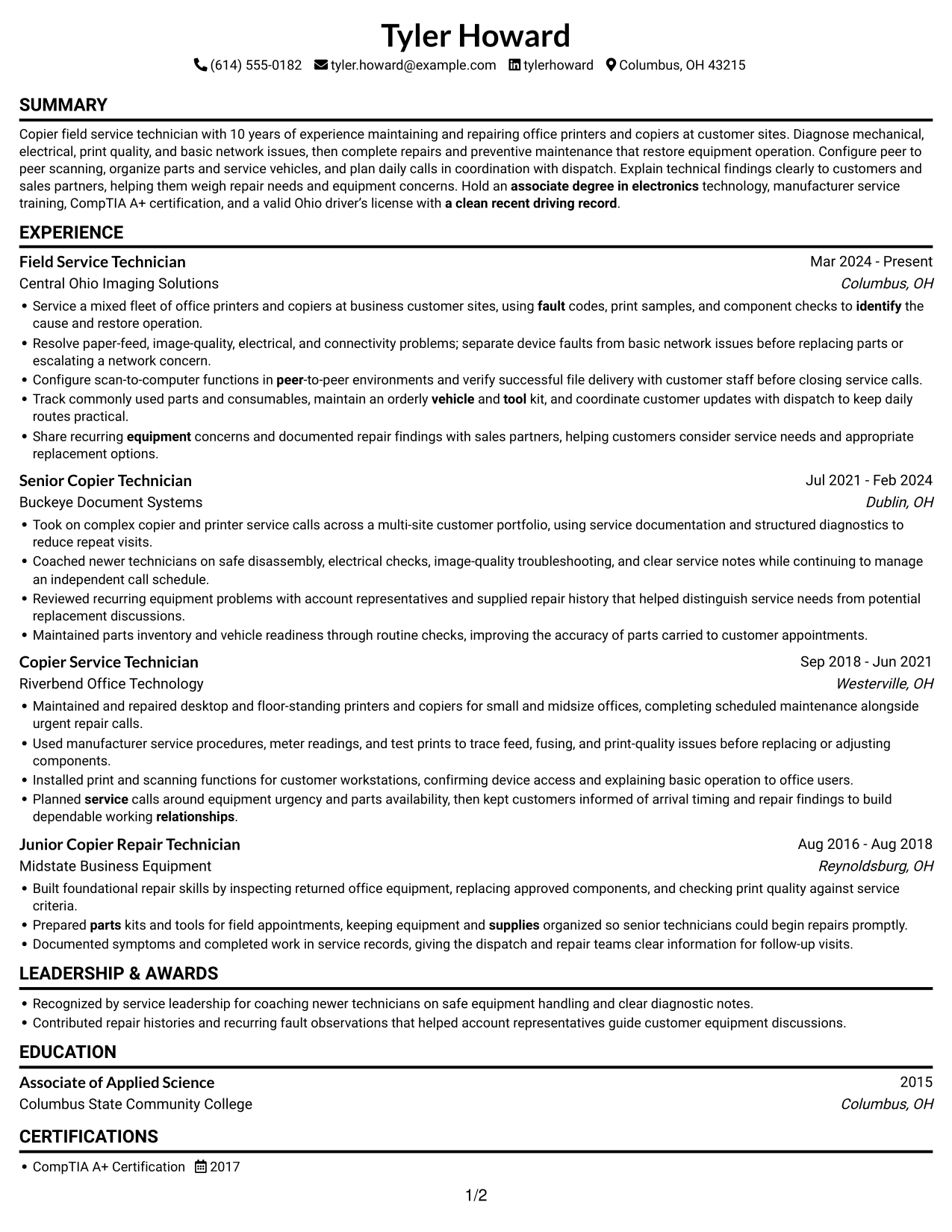 Resume example — page 1