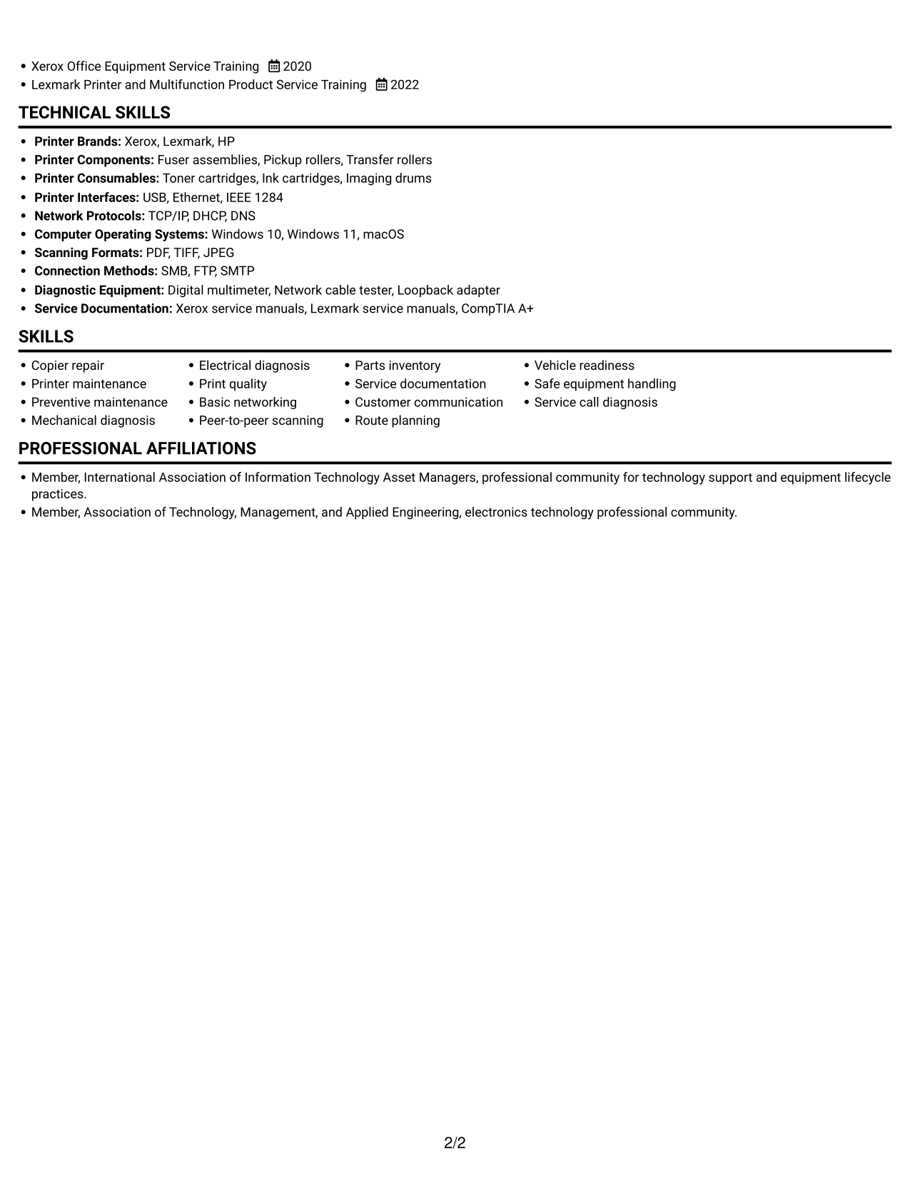 Resume example — page 2