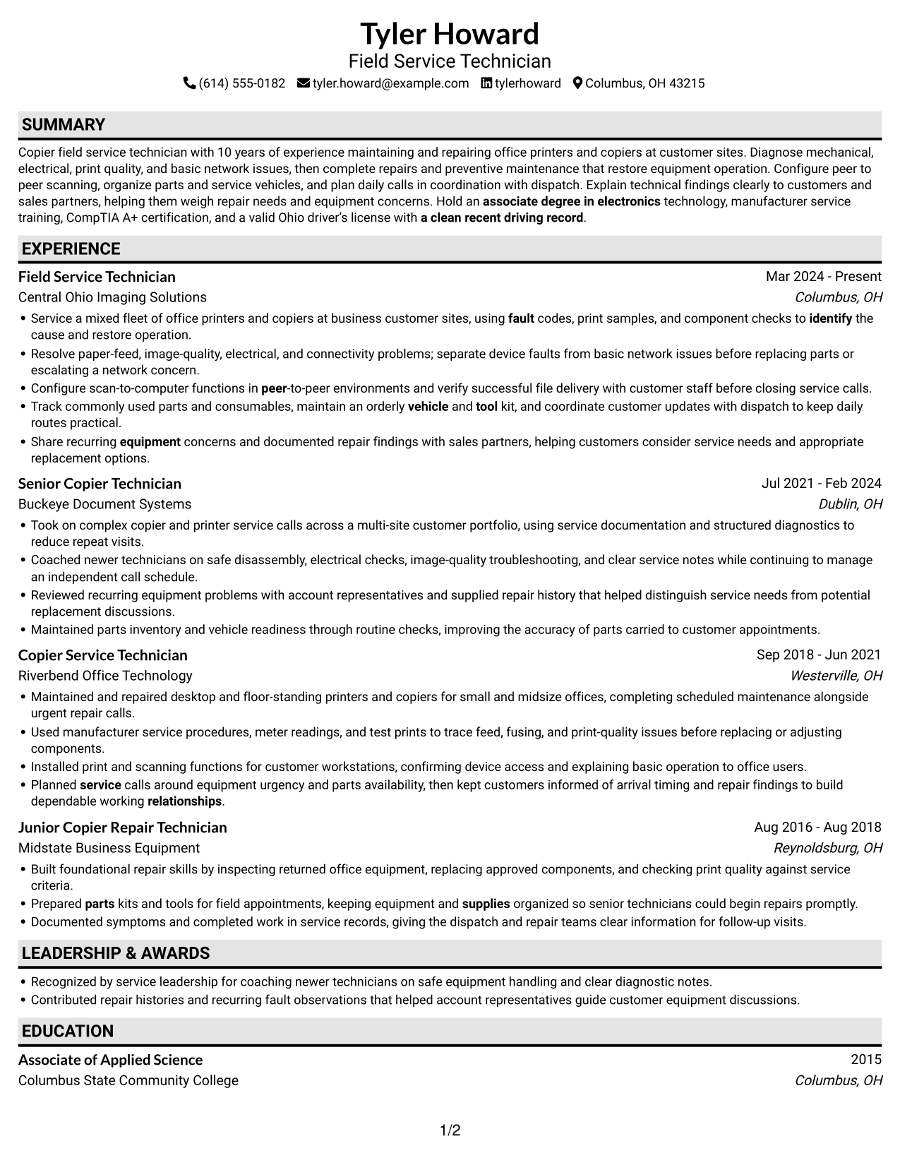 Resume example — page 1