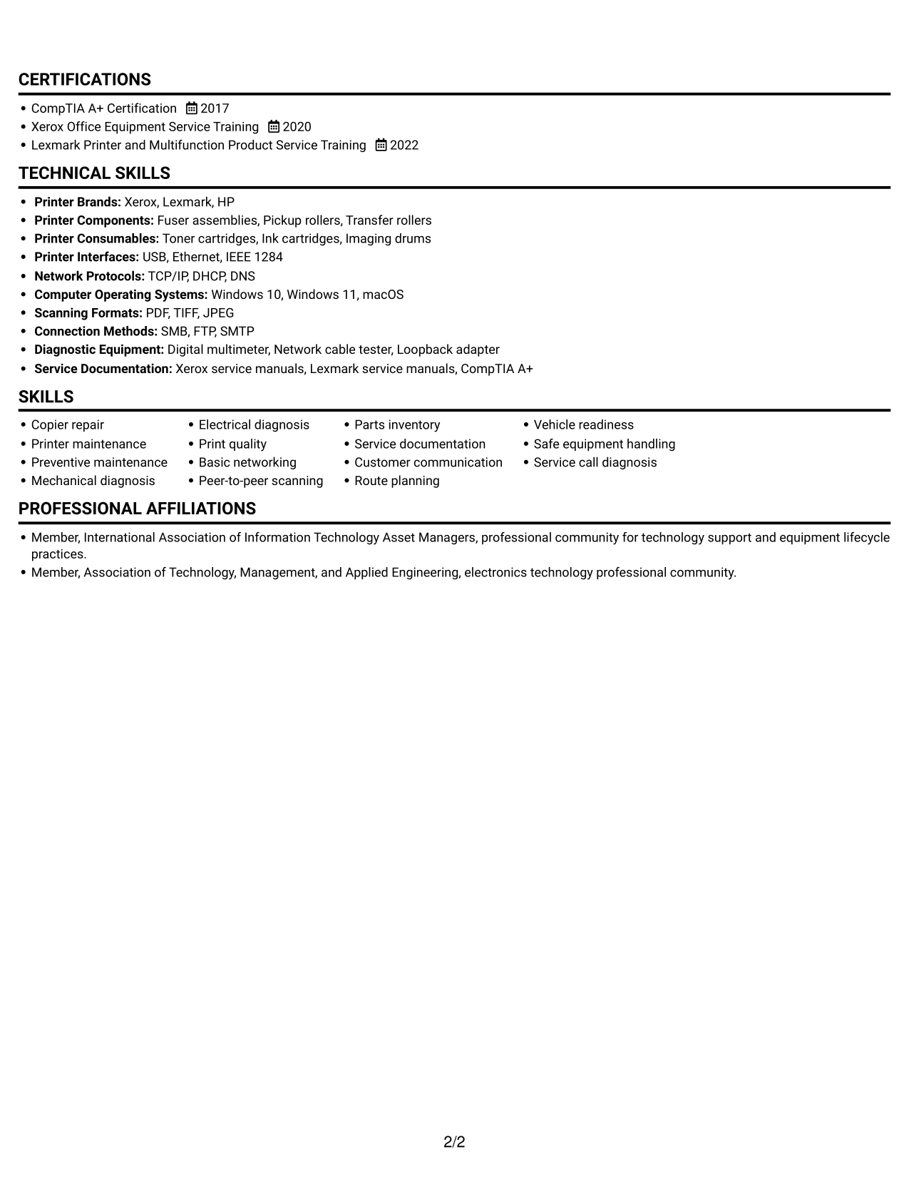 Resume example — page 2