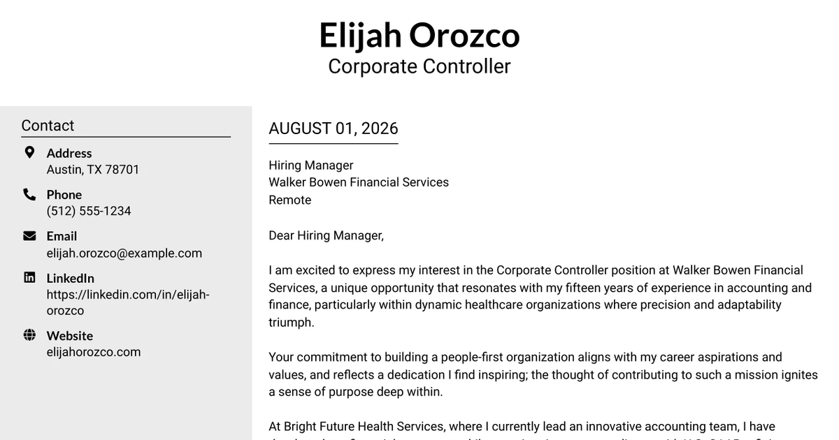 30+ Corporate Controller Cover Letter Templates with Example 2026