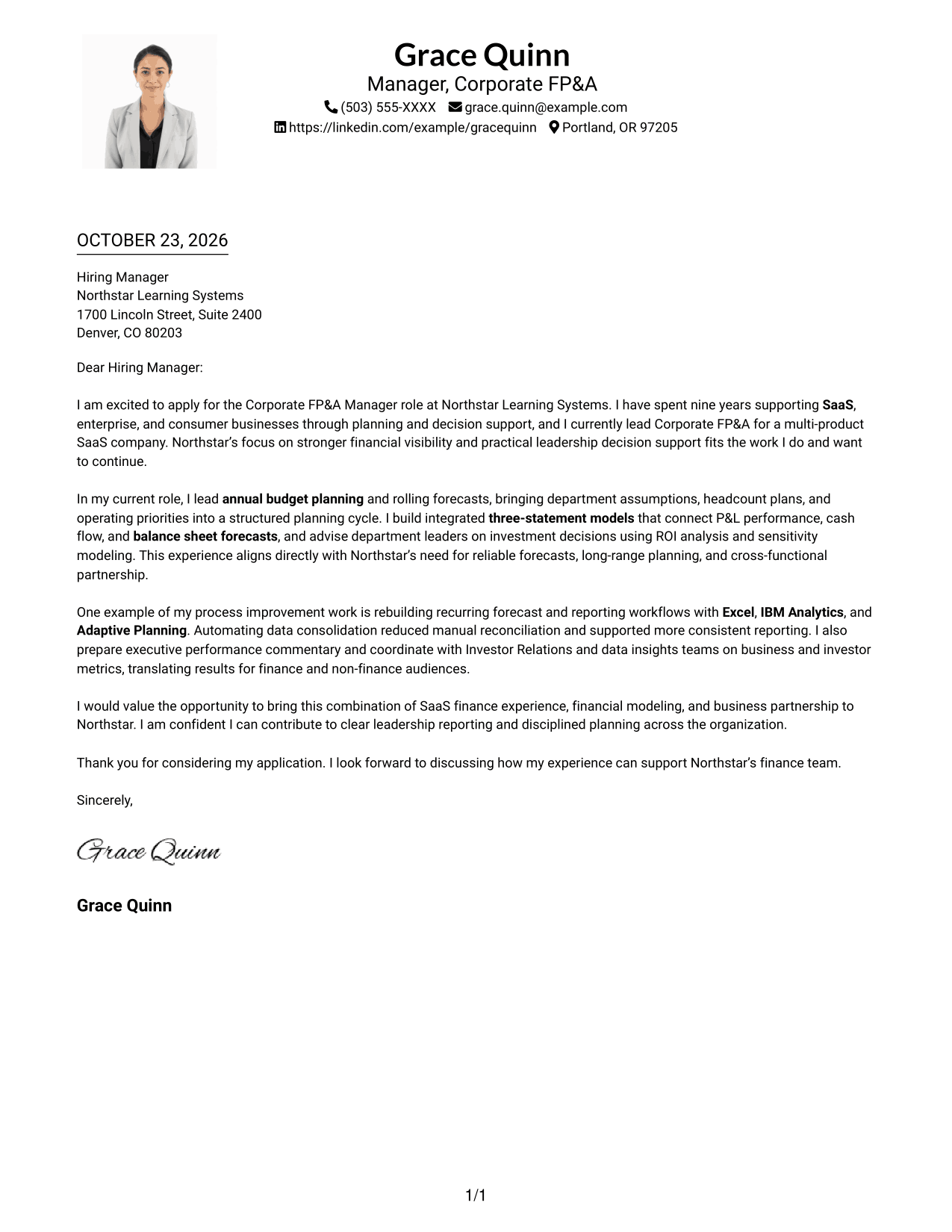 Cover letter example — page 1
