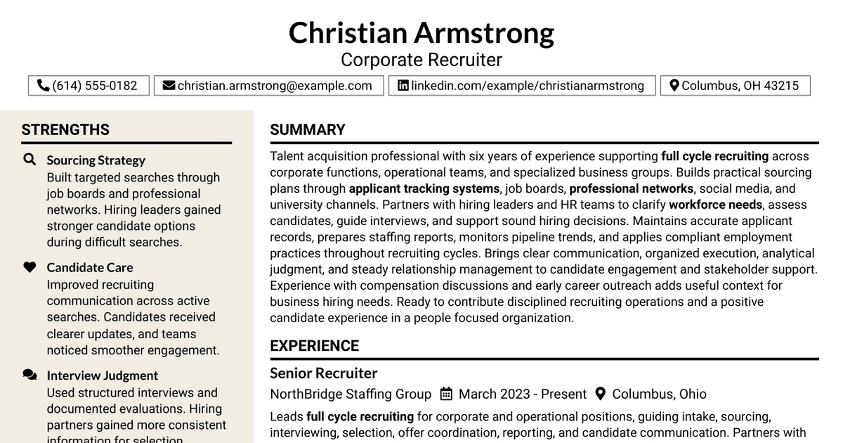 7 Corporate Recruiter Resume Templates with Example