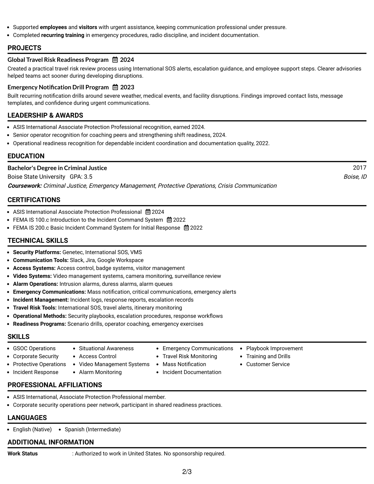 Resume Example Page 2